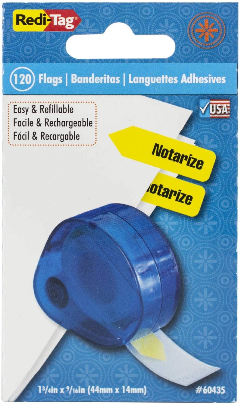 Redi-Tag Notarize Printed Arrow Dispenser Flags  120 Flags per Dispenser  1-7/8 x 9/16 Inches  Yellow (60435)